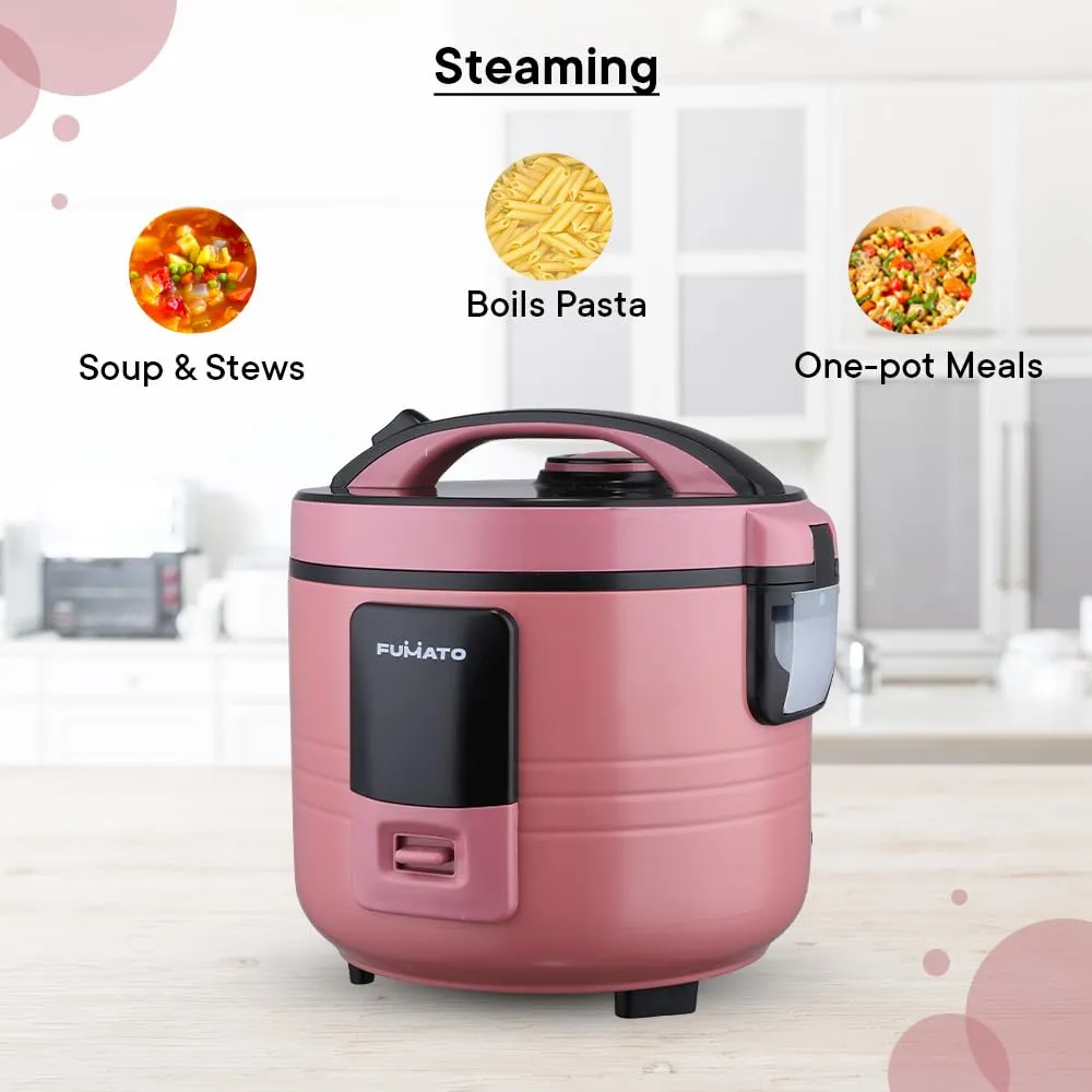 The Better Home FUMATO Slow Rice Cooker 1.5L 500W | 3-in-1 Electric Cooker, Boiler & Steamer | Aluminum Pot, Keep Warm Function, Cool Touch Body, Measuring Cup | 1 Year Warranty (Cherry Pink)