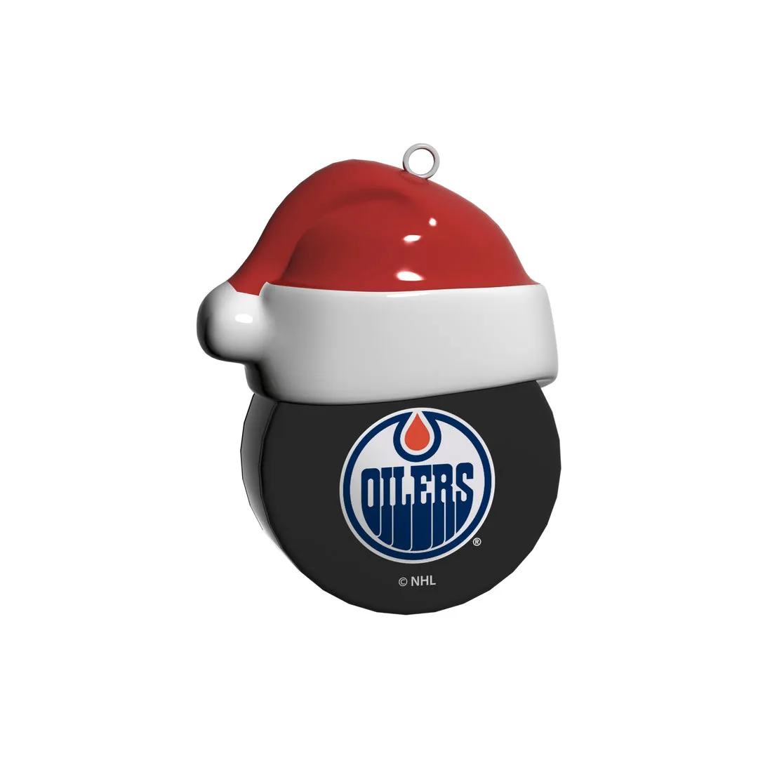 The Sports Vault NHL Edmonton Oilers Ceramic Puck with Santa Hat Ornament