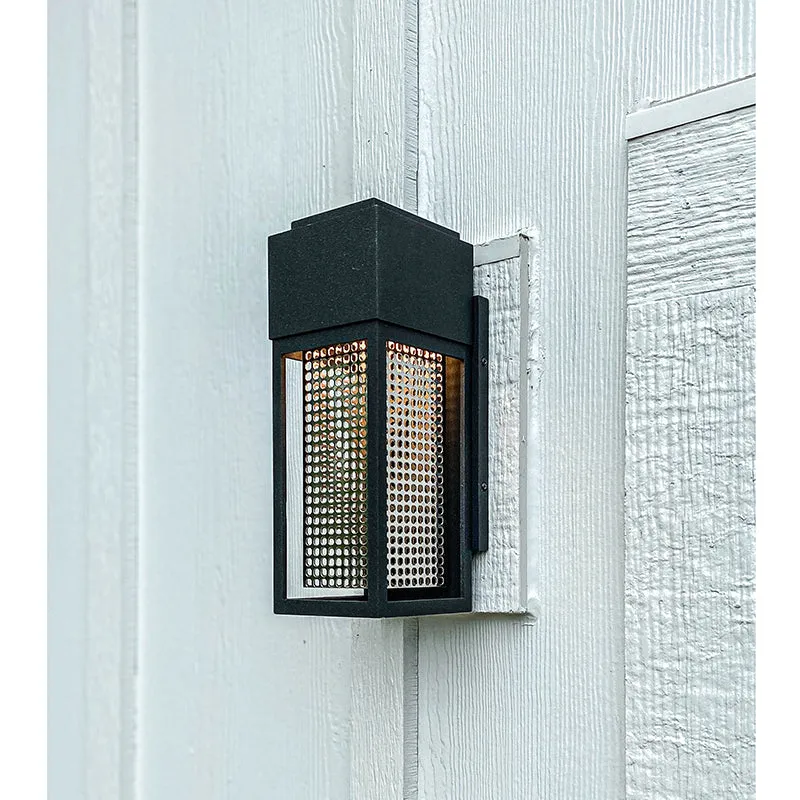 Townhouse 7" Single Light Outdoor Wall Sconce in Galaxy Black and Stainless Steel