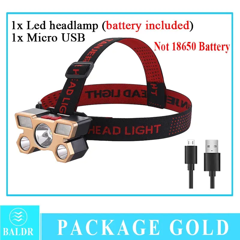 USB Rechargeable Led Five-Head Headlamp Super Bright 18650 Built-in Battery Headlight Portable Head Flashlight Fishing Lantern