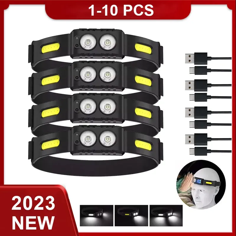 USB Rechargeable LED Sensor Headlamp XPE COB Headlight Led Head Torch Camping Search Light Head Flashlight for Fishing Lantern