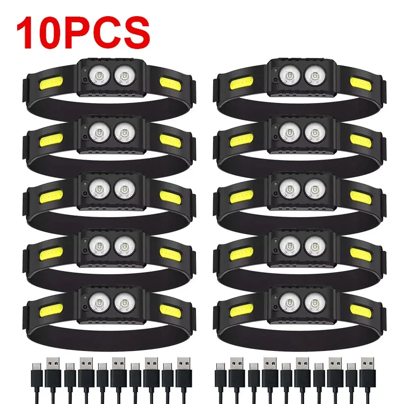 USB Rechargeable LED Sensor Headlamp XPE COB Headlight Led Head Torch Camping Search Light Head Flashlight for Fishing Lantern