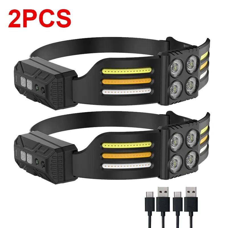 USB Rechargeable LED Sensor Headlamp XPE COB Headlight Led Head Torch Camping Search Light Head Flashlight for Fishing Lantern