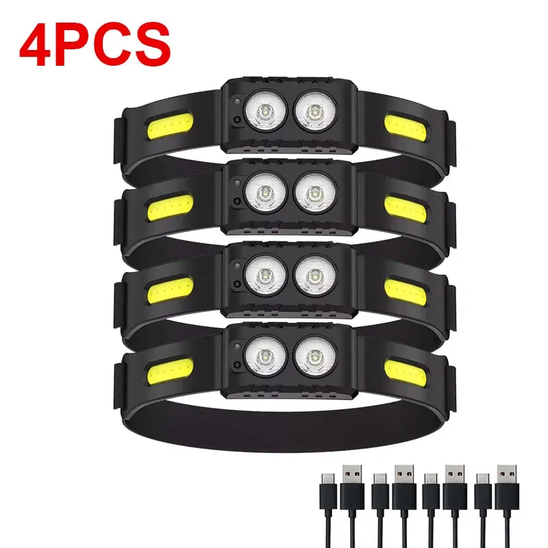 USB Rechargeable LED Sensor Headlamp XPE COB Headlight Led Head Torch Camping Search Light Head Flashlight for Fishing Lantern