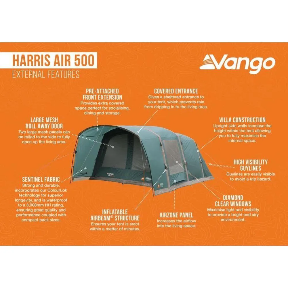 Vango Harris Air 500 Tent - 5 Man Airbeam Tent (Mineral Green)