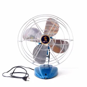 Vintage Oscillating Open Cage Desk Fan by Coronado in Metallic Blue (c.1950s)