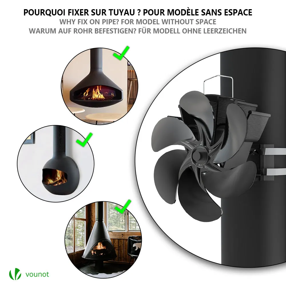 VOUNOT 6 Blade Stove Fan Wood Burning Gas Mini Stove Fan Include Thermometer