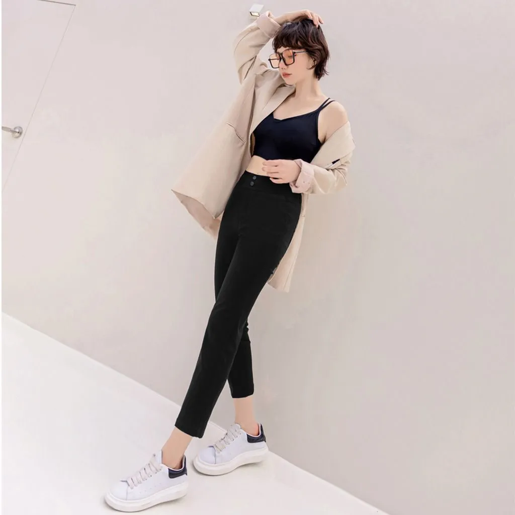 Weekend X Ob Design Women Work Casual Slimming Fit Elastic Waist Long Straight Pants Trousers Plus Size