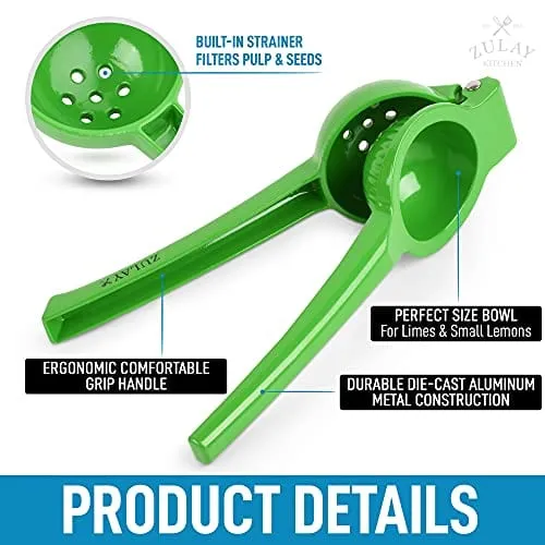 Zulay Premium Quality Metal Lime Squeezer, Citrus Juicer, Manual Press for Extracting the Most Juice Possible - Lime Juicer